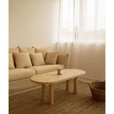 Table basse en bois massif ovale - 120x40cm - Finition rustique - Publicité Table basse en bois massif ovale - 120x40cm - Finition rustique - Publicité