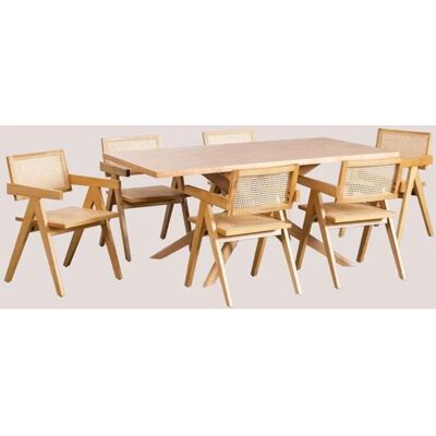 Set da Pranzo Rettangolare in Legno Sklum con 6 Sedie in Rattan Set da Pranzo Rettangolare in Legno Sklum con 6 Sedie in Rattan