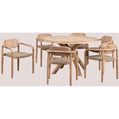 Sklum - Set Tavola Rotonda (Ø120 cm) e 6 Sedie in Eucalipto - Beige Tapioca Sklum - Set Tavola Rotonda (Ø120 cm) e 6 Sedie in Eucalipto - Beige Tapioca