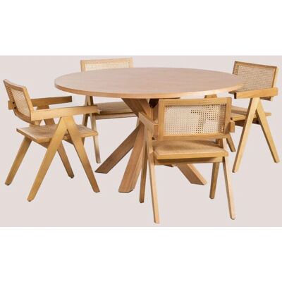 Set da Pranzo Rotondo in MDF Legno Naturale - 6 Posti Set da Pranzo Rotondo in MDF Legno Naturale - 6 Posti