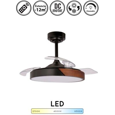 BILAKE Ventilador de Techo de Madera y Negro con Aspas Retráctiles - Motor DC Silencioso BILAKE Ventilador de Techo de Madera y Negro con Aspas Retráctiles - Motor DC Silencioso