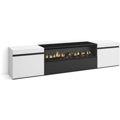 Skraut Home - Meuble TV avec Cheminée - Style Moderne - Blanc & Noir Skraut Home - Meuble TV avec Cheminée - Style Moderne - Blanc & Noir