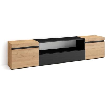SKRAUT HOME Fernsehtisch - Moderner Schwarz und Eiche - Für bis zu 80" TV SKRAUT HOME Fernsehtisch - Moderner Schwarz und Eiche - Für bis zu 80" TV