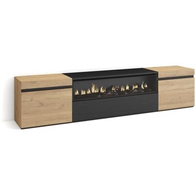 TV-meubel SKRAUT HOME met Haard - Moderne Stijl Eiken 200x45x35cm voor TV tot 80" TV-meubel SKRAUT HOME met Haard - Moderne Stijl Eiken 200x45x35cm voor TV tot 80"