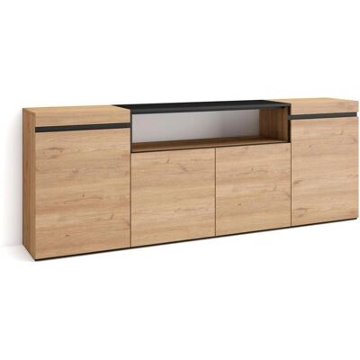 Skraut Home - Buffet - Grande capacité - 200x75x35cm - 4 Portes - Style Moderne - Chêne et Noir Skraut Home - Buffet - Grande capacité - 200x75x35cm - 4 Portes - Style Moderne - Chêne et Noir