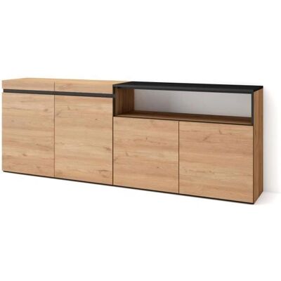 Skraut Home Roble y negro 200x75x35cm - Aparador Skraut Home Roble y negro 200x75x35cm - Aparador