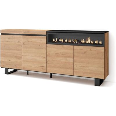 Skraut Home - Aparador con Chimenea - 200x87x35cm - Roble y Negro Skraut Home - Aparador con Chimenea - 200x87x35cm - Roble y Negro
