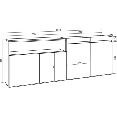 Skraut Home - Aparador Moderno - 200x75x35cm - Blanco y negro - Almacenamiento Skraut Home - Aparador Moderno - 200x75x35cm - Blanco y negro - Almacenamiento