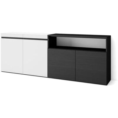SKRAUT HOME Sideboard - 4 Türen - 200x75x35cm - Schwarz & Weiß SKRAUT HOME Sideboard - 4 Türen - 200x75x35cm - Schwarz & Weiß