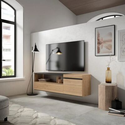 Skraut Home - Mueble de TV Colgado con Almacenaje - Roble y Negro Moderno Skraut Home - Mueble de TV Colgado con Almacenaje - Roble y Negro Moderno