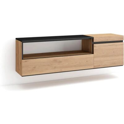 SKRAUT HOME Mueble Tv Eiche und Schwarz - 150x45x35 cm - Wandmontiert - TV-Schrank SKRAUT HOME Mueble Tv Eiche und Schwarz - 150x45x35 cm - Wandmontiert - TV-Schrank