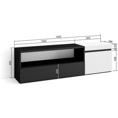 Meuble TV Skraut - Moderne 65" Rangement Blanc Noir - Publicité Meuble TV Skraut - Moderne 65" Rangement Blanc Noir - Publicité