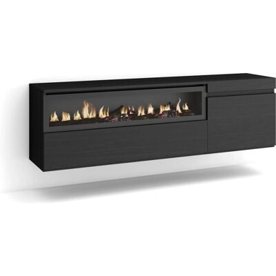 Meuble TV Skraut Home avec cheminée électrique - 150x45x35cm, Noir, Fixé au mur Meuble TV Skraut Home avec cheminée électrique - 150x45x35cm, Noir, Fixé au mur
