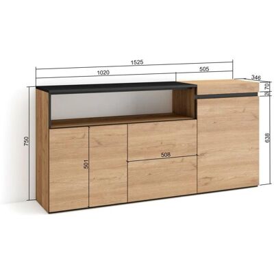 Skraut Home - Roble y negro - Aparador 150x75x35cm - Estilo Moderno Skraut Home - Roble y negro - Aparador 150x75x35cm - Estilo Moderno