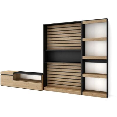 Conjunto de muebles modernos para TV y comedor - Roble y negro Conjunto de muebles modernos para TV y comedor - Roble y negro