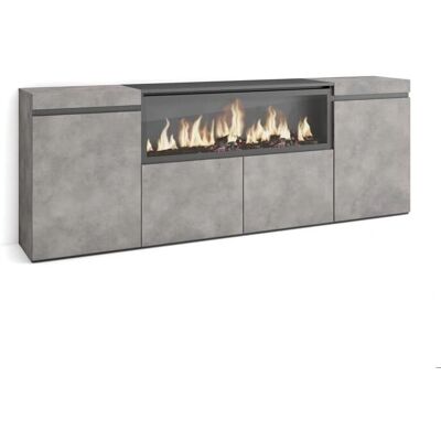 Skraut Home Gris Ciment 210cm Buffet avec Cheminée Électrique Skraut Home Gris Ciment 210cm Buffet avec Cheminée Électrique