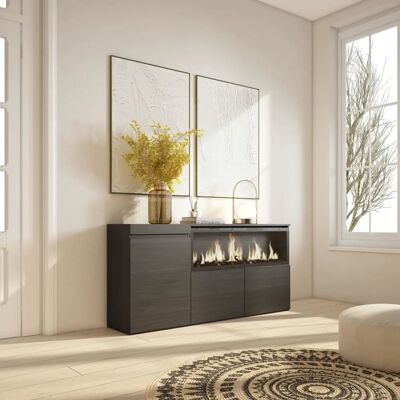Skraut Home Modern Opbergkast - 3 Deuren - Elektrische Haard - Zwart Skraut Home Modern Opbergkast - 3 Deuren - Elektrische Haard - Zwart