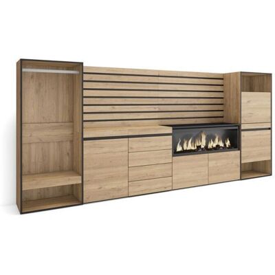 Skraut Home - Mueble de almacenamiento - 334x35x145 cm - Moderno, Negro y Roble - Dormitorio Skraut Home - Mueble de almacenamiento - 334x35x145 cm - Moderno, Negro y Roble - Dormitorio