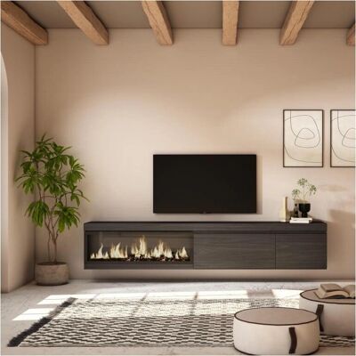 Skraut Home TV Dressoir met Haard - Grote Opbergruimte - Zwart Skraut Home TV Dressoir met Haard - Grote Opbergruimte - Zwart