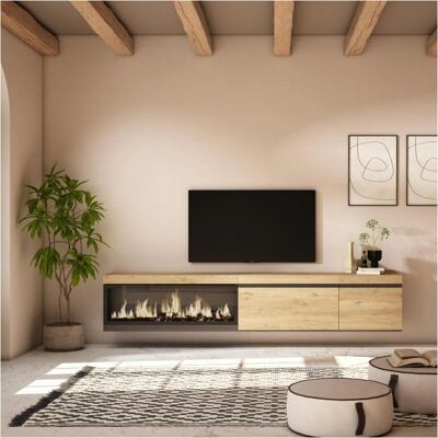 Meuble TV Skraut Home avec Cheminée Électrique - Rangement Murale Meuble TV Skraut Home avec Cheminée Électrique - Rangement Murale