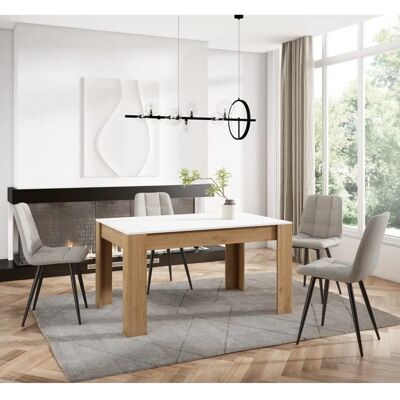 Skraut Home - Table à manger moderne - 140x90x76 cm - Blanc et chêne - Publicité Skraut Home - Table à manger moderne - 140x90x76 cm - Blanc et chêne - Publicité