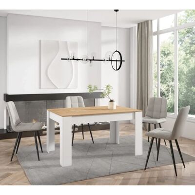 Skraut Home - Table à Manger - 140x90x76 cm - Pour 6 Personnes - Style Moderne - Blanc & Chêne - Publicité Skraut Home - Table à Manger - 140x90x76 cm - Pour 6 Personnes - Style Moderne - Blanc & Chêne - Publicité
