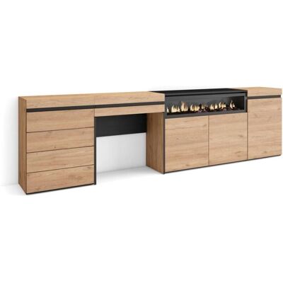 Skraut Home Aparador - Carvalho - 277x75x35 cm - Estilo Moderno Skraut Home Aparador - Carvalho - 277x75x35 cm - Estilo Moderno