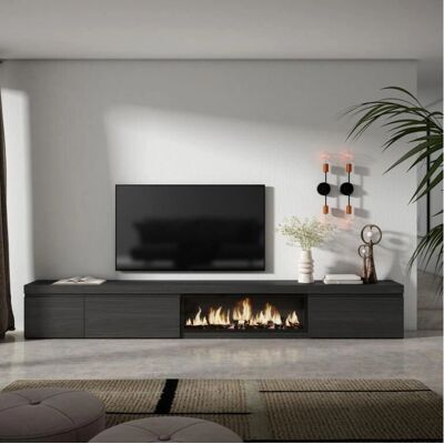 Skraut Home - Meuble TV avec Cheminée et Rangement - Noir Moderne Skraut Home - Meuble TV avec Cheminée et Rangement - Noir Moderne