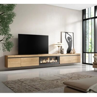 Skraut Home - Meuble TV et Cheminée Électrique - 368x45x35 - Chêne - Style Moderne Skraut Home - Meuble TV et Cheminée Électrique - 368x45x35 - Chêne - Style Moderne