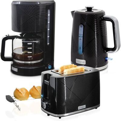 Set de cocina elegante Briebe SKT1178BLK - Tostadora Hervidor Cafetera Set de cocina elegante Briebe SKT1178BLK - Tostadora Hervidor Cafetera