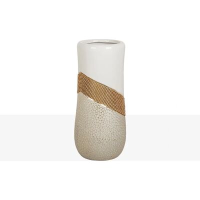 Fijalo 22206 - Ceramic Vase - Gold White - 14x14x30 cm Fijalo 22206 - Ceramic Vase - Gold White - 14x14x30 cm