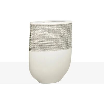 Fijalo Model Oval Ceramic Vase - Silver/White - 21x9x28 cm Fijalo Model Oval Ceramic Vase - Silver/White - 21x9x28 cm