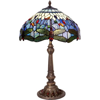 Fijalo Lámpara Sobremesa Tiffany - Azul - 40cm - Zinc - E-27 - 2 Bombillas - Decoración Hogar Fijalo Lámpara Sobremesa Tiffany - Azul - 40cm - Zinc - E-27 - 2 Bombillas - Decoración Hogar