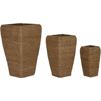 Fijalo Conjunto de 3 Maceteros de Caña y Metal 40X40X70 - Plant Pot Set Fijalo Conjunto de 3 Maceteros de Caña y Metal 40X40X70 - Plant Pot Set