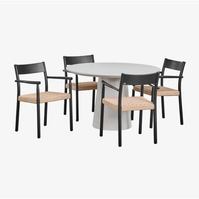 Sklum Noemi Table ronde en béton - 4 chaises chêne - 120 cm - Publicité Sklum Noemi Table ronde en béton - 4 chaises chêne - 120 cm - Publicité