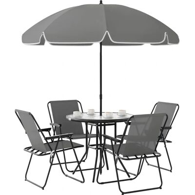 Conjunto de Móveis de Jardim Outsunny - 6 Peças com Mesa de Vidro e Guarda-sol Conjunto de Móveis de Jardim Outsunny - 6 Peças com Mesa de Vidro e Guarda-sol