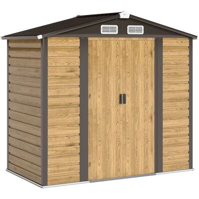 Outsunny - Cobertizo Metálico - Acabado Roble - Puertas Correderas Dobles - Cobertizo de Jardín Outsunny - Cobertizo Metálico - Acabado Roble - Puertas Correderas Dobles - Cobertizo de Jardín