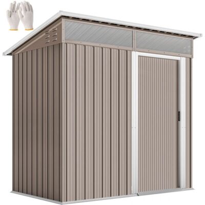 Outsunny Caseta de jardín de acero galvanizado - 195x122x182 cm - Marrón - Caseta de jardín Outsunny Caseta de jardín de acero galvanizado - 195x122x182 cm - Marrón - Caseta de jardín