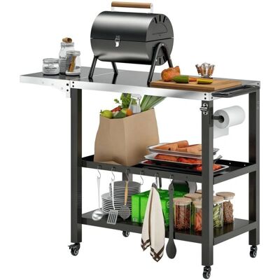 Carrito de barbacoa Outsunny - Acero inoxidable, lateral plegable, ruedas, abrebotellas Carrito de barbacoa Outsunny - Acero inoxidable, lateral plegable, ruedas, abrebotellas