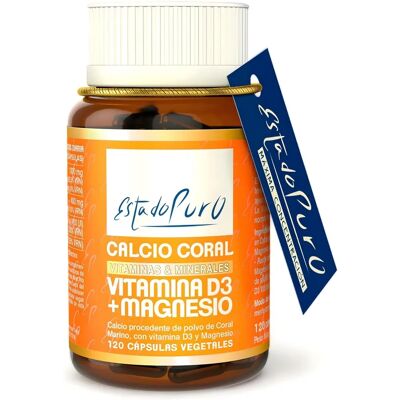 Cálcio de coral do Estado Puro - Coral marinho com vitamina D3 & Magnésio 120 cápsulas Cálcio de coral do Estado Puro - Coral marinho com vitamina D3 & Magnésio 120 cápsulas