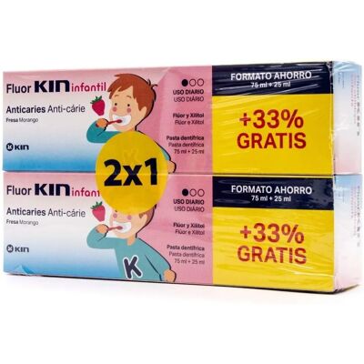Pasta de Fresa Infantil Fluorkin 2x75ml+25ml - Pasta dental para niños Pasta de Fresa Infantil Fluorkin 2x75ml+25ml - Pasta dental para niños