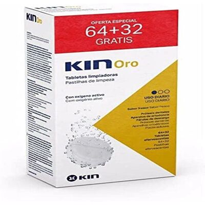 Comprimidos efervescentes de limpeza Kin Gold - Tabletas para dentaduras Comprimidos efervescentes de limpeza Kin Gold - Tabletas para dentaduras