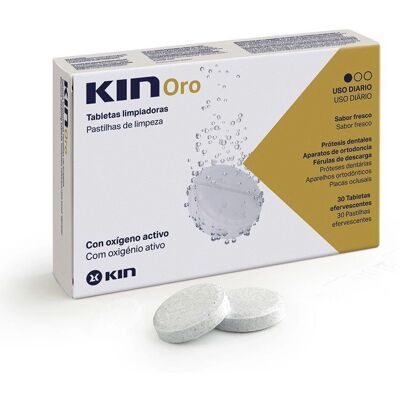 Tabletes Efervescentes Kin Oro - 30 U - Limpeza de Dentaduras Tabletes Efervescentes Kin Oro - 30 U - Limpeza de Dentaduras