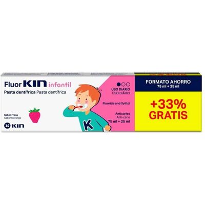 Pasta dentífrica Kin Fluorkin infantil fresa 75+25ml - Pasta de dientes Pasta dentífrica Kin Fluorkin infantil fresa 75+25ml - Pasta de dientes