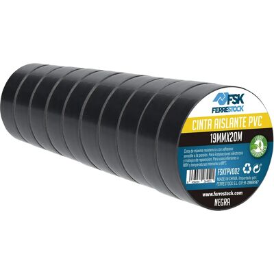 Ferrestock Zwart Elektrisch Tape 20m x 19mm - 10 stuks Ferrestock Zwart Elektrisch Tape 20m x 19mm - 10 stuks