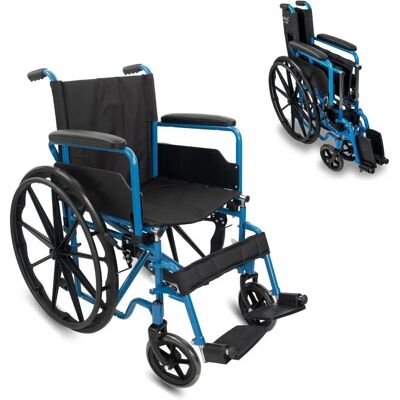 Sedia a rotelle pieghevole Mobiclinic blu con grandi ruote posteriori e regolabili Sedia a rotelle pieghevole Mobiclinic blu con grandi ruote posteriori e regolabili