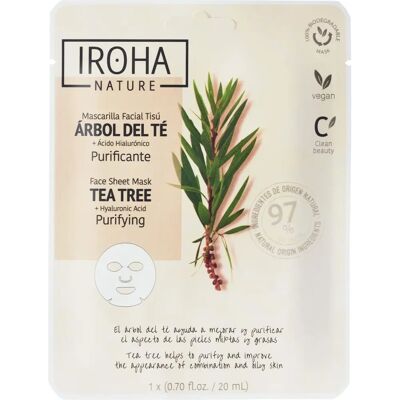 Mascarilla facial de árbol de té + ácido hialurónico Iroha Nature - Purificante para piel grasa Mascarilla facial de árbol de té + ácido hialurónico Iroha Nature - Purificante para piel grasa