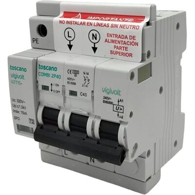 Toscano Vigivolt - Protector Sobretensión Monofásico - 15kA - IP20 - 72x90x71mm Toscano Vigivolt - Protector Sobretensión Monofásico - 15kA - IP20 - 72x90x71mm