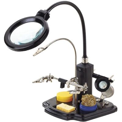 Soporte de soldador NIMO con lupa LED y pinzas de cocodrilo - Soporte de soldadura Soporte de soldador NIMO con lupa LED y pinzas de cocodrilo - Soporte de soldadura