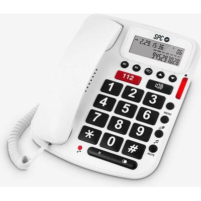 Teléfono fijo SPC 3293B Blanco - Mayores, Manos libres, LCD Teléfono fijo SPC 3293B Blanco - Mayores, Manos libres, LCD